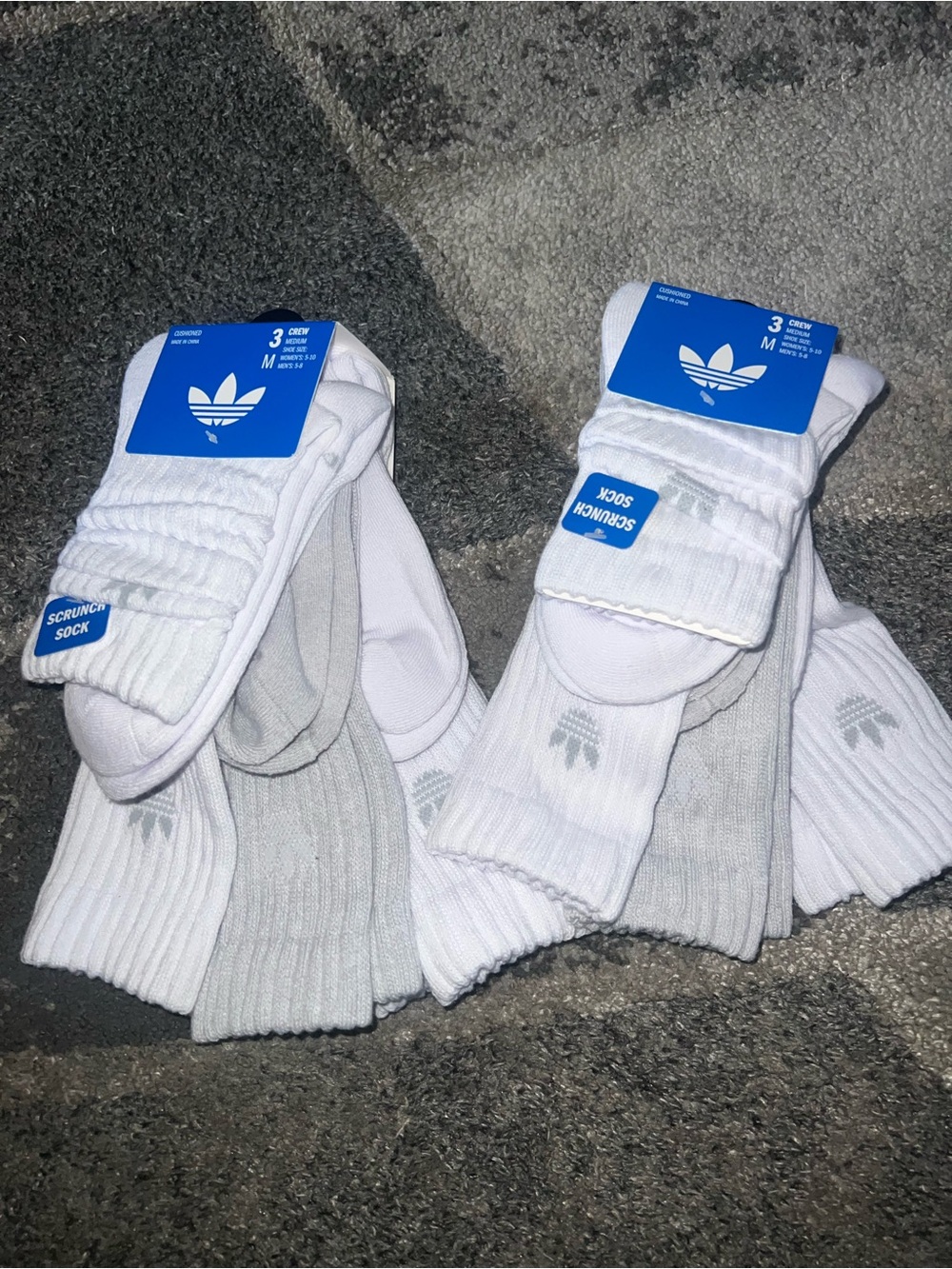 Adidas Originals 3-Pack White / Gray Scrunch Socks